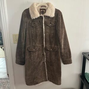 y2k Vintage Giacca Fur Trim Corduroy Jacket Sz S Longline coat boho western